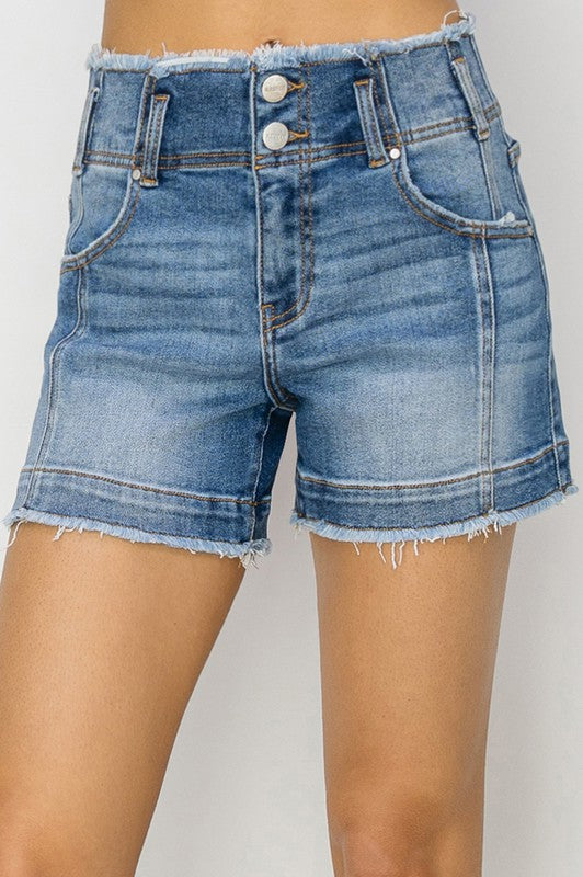 Risen Seam Detail Denim Shorts