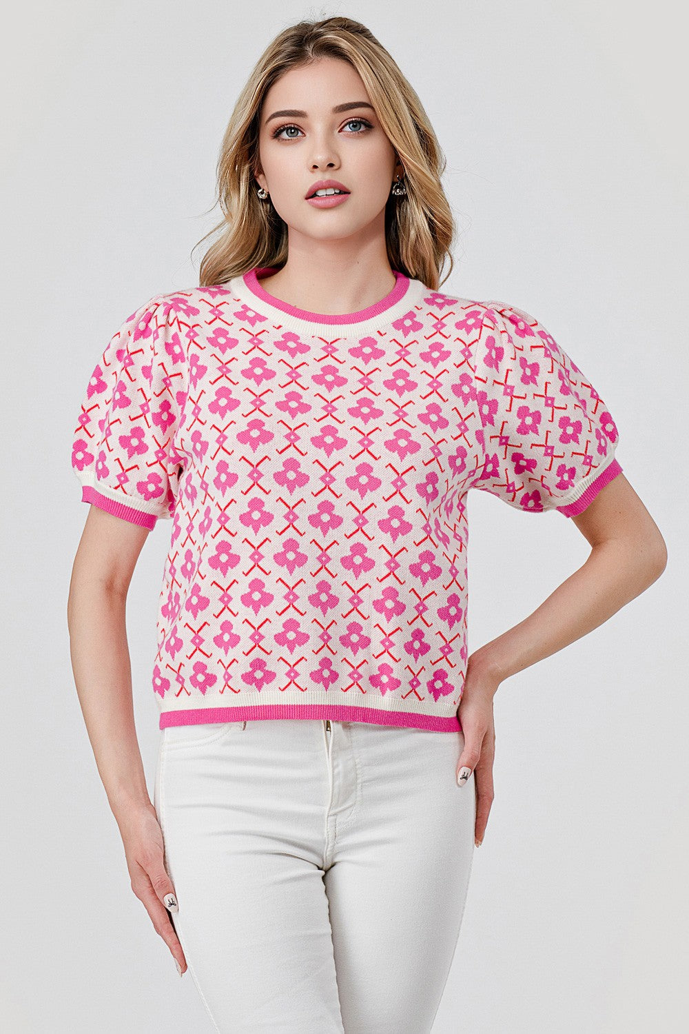 Retro Floral Knit Top