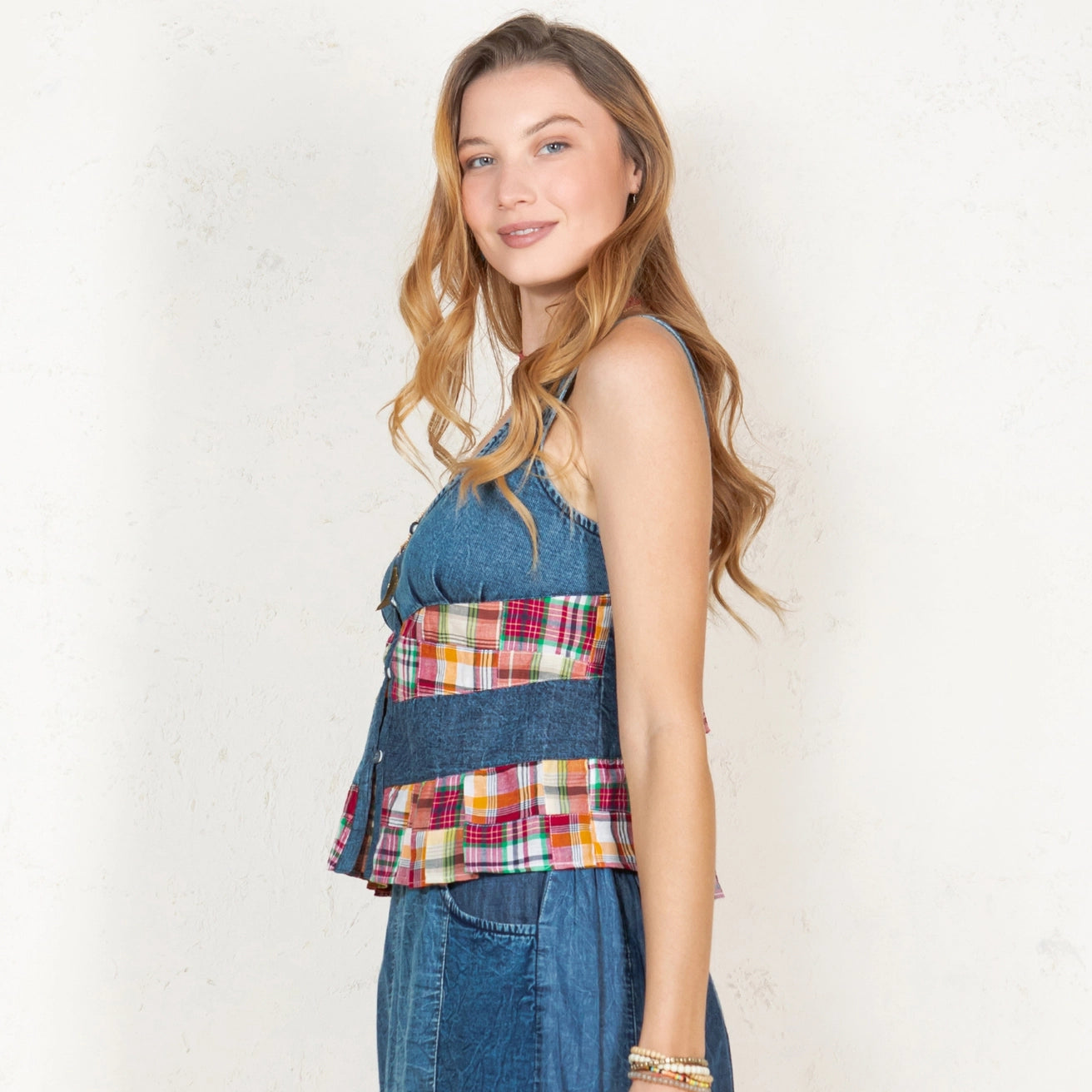 Meadow Muse Denim Plaid Top