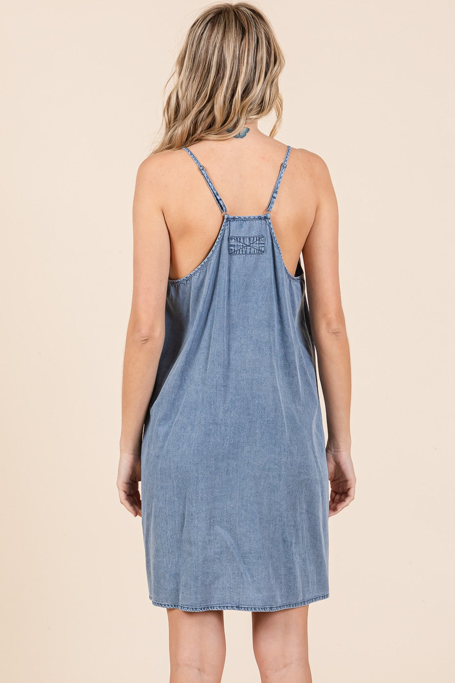 denim dress, spaghetti straps adjustable, summer dress with pockets, summer staple