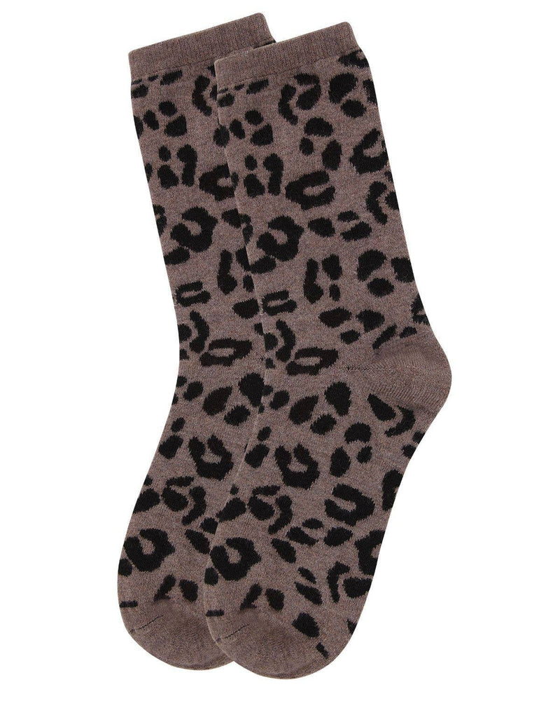 Leopard Animal Print Cashmere Blend Crew Socks