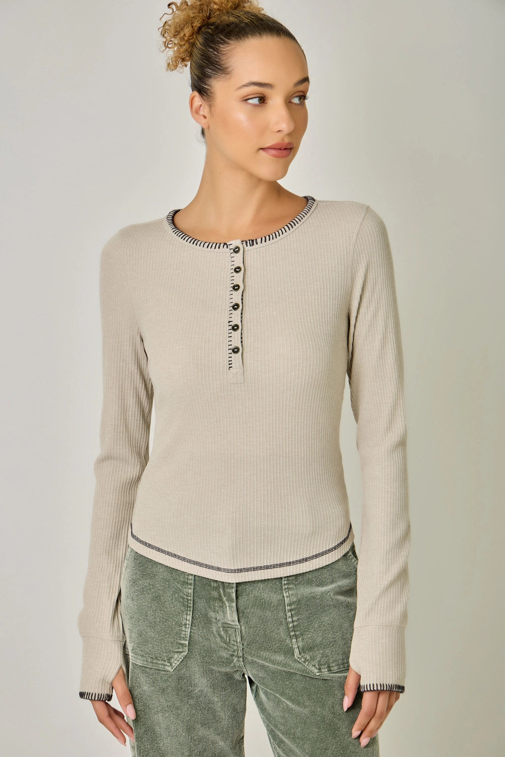 The Blanket Stitched Henley Top