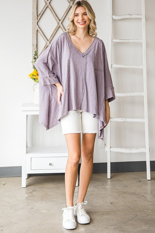 flowy top, spring top, oversized top, spring fashion, summer fashion, modest summer fashion, plus-size friendly top, lavender oversized top, boho fashion, hippie fashion