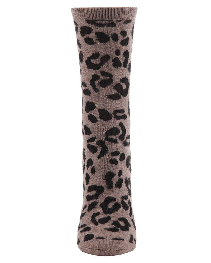 Leopard Animal Print Cashmere Blend Crew Socks