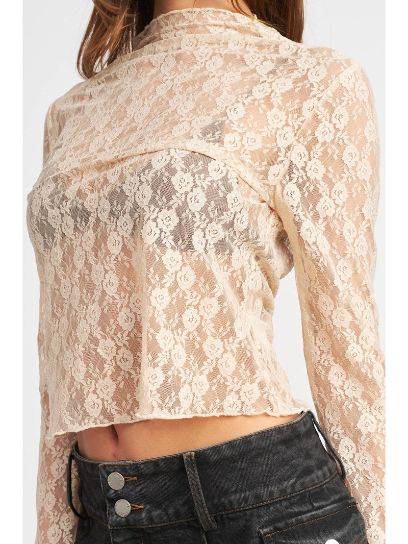 The Isabella Mock Neck Lace Top