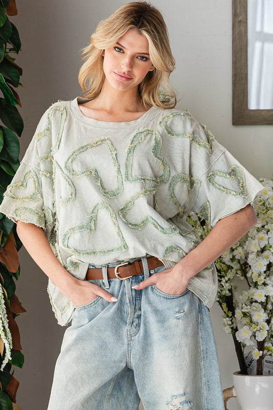 oversized top, spring top, spring fashion, love top, all you need is love, peace, patchwork hearts, patchwork top