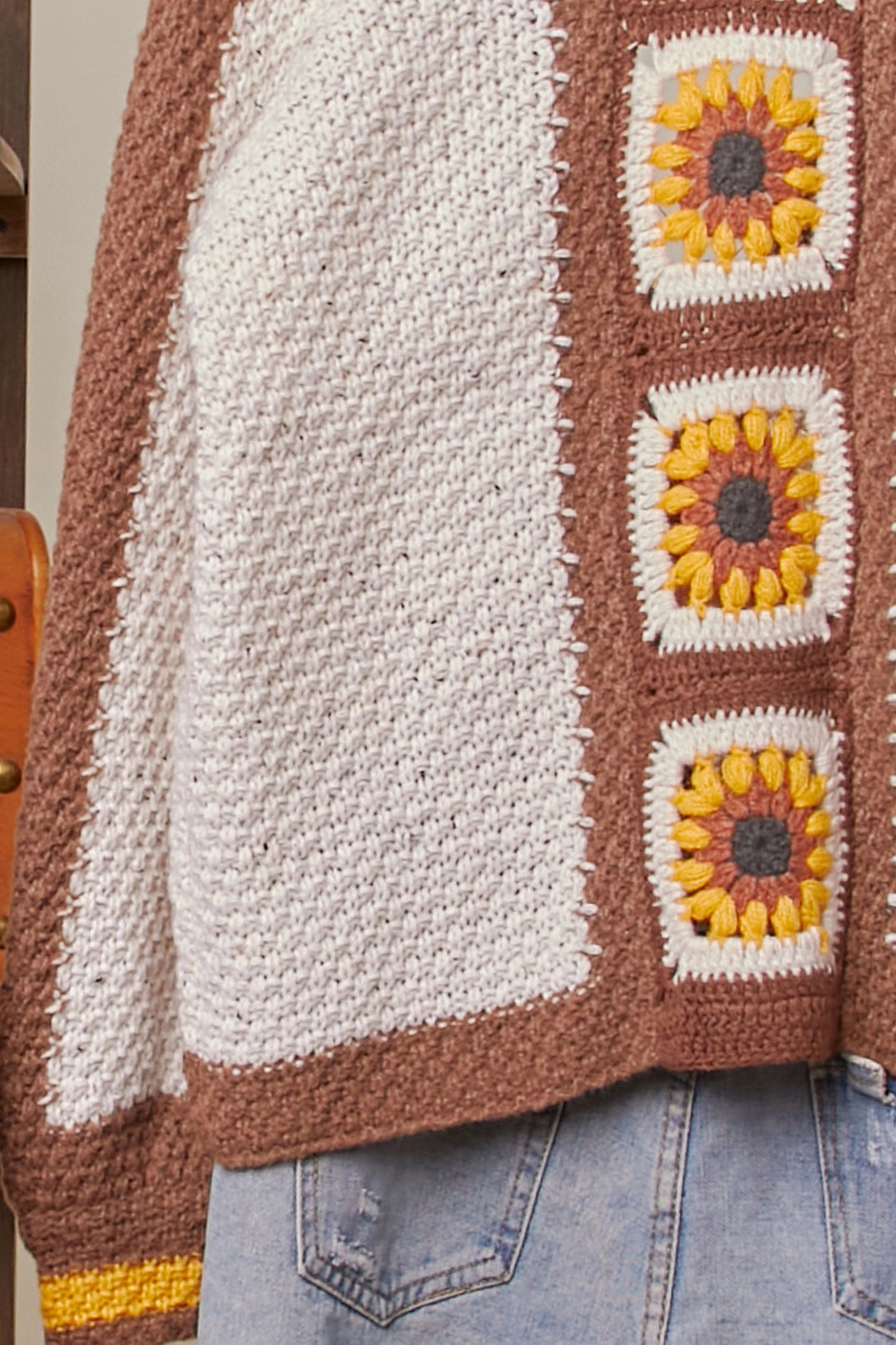 Retro Sunflower Crochet Sweater