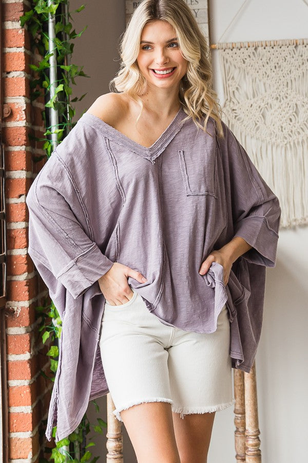 flowy top, spring top, oversized top, spring fashion, summer fashion, modest summer fashion, plus-size friendly top, lavender oversized top, boho fashion, hippie fashion