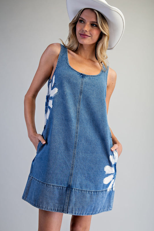 Floral Painted Side Denim Dress