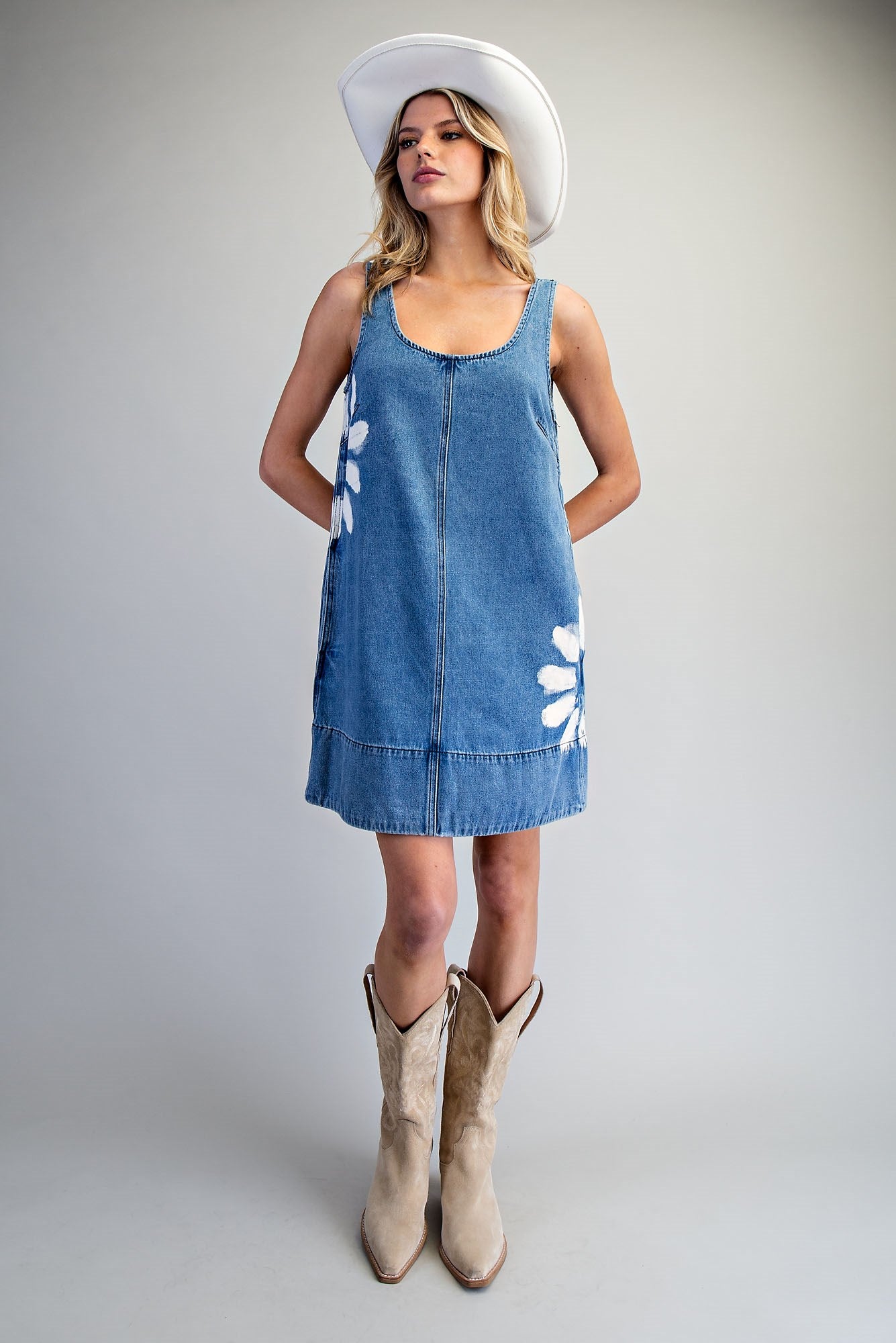 Floral Painted Side Denim Dress