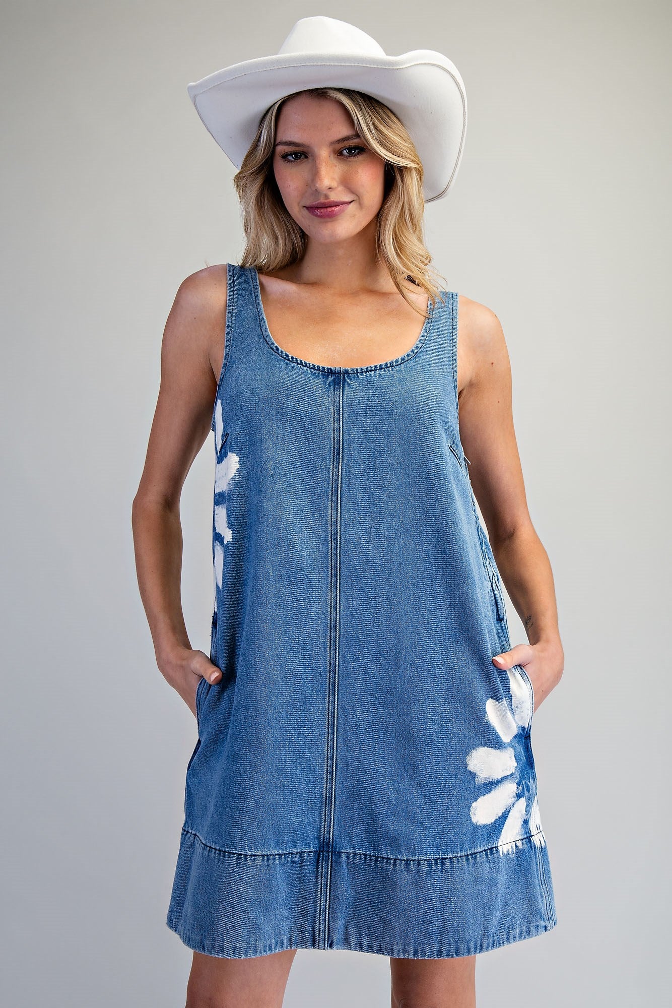 Floral Painted Side Denim Dress
