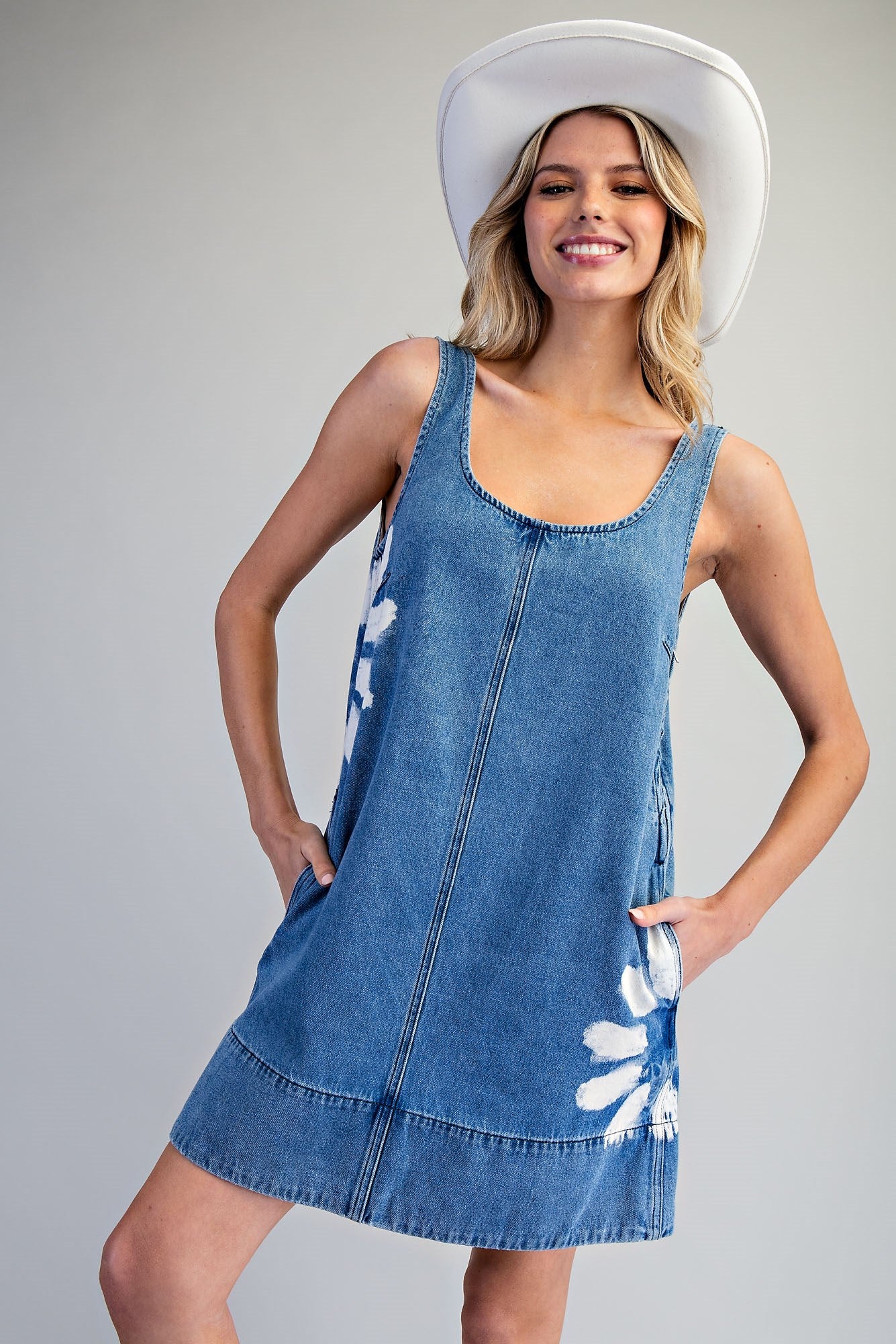 Floral Painted Side Denim Dress