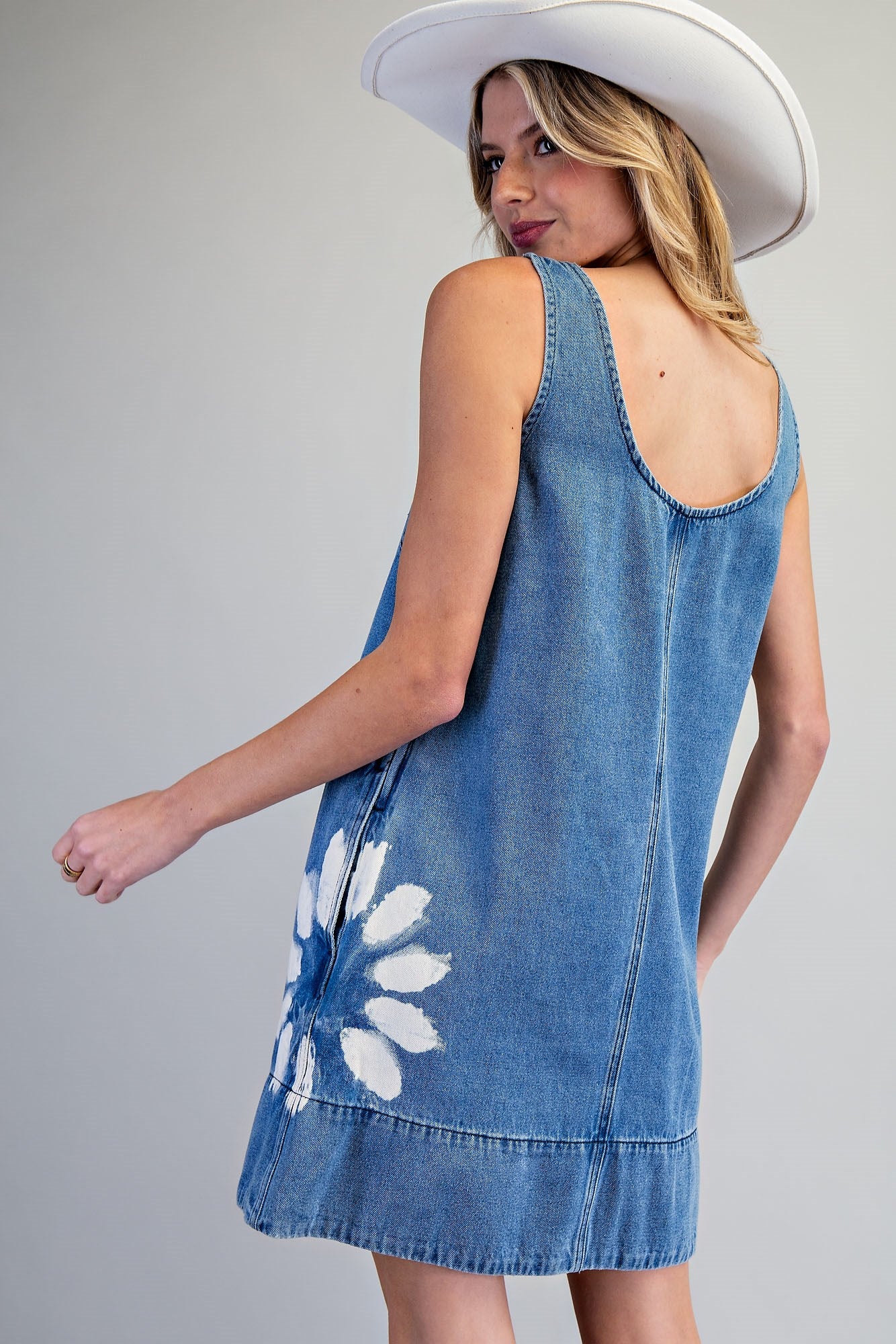 Floral Painted Side Denim Dress
