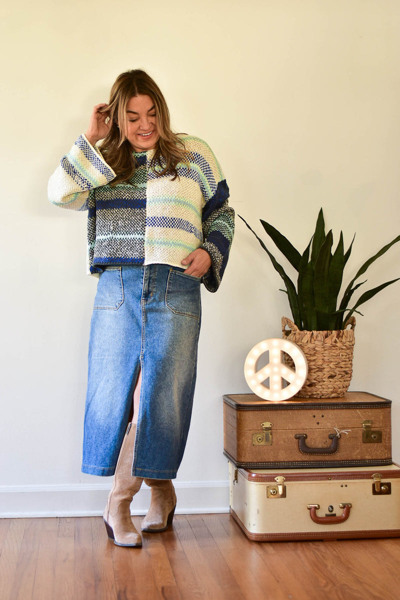 sweater, hippie sweater, flare sleeve, flare sleeve sweater, blue sweater, winter fashion