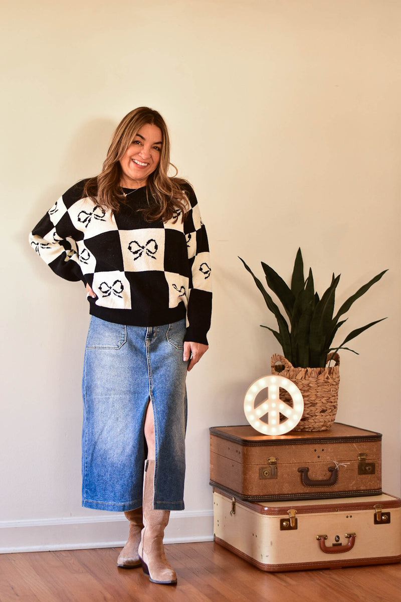 sweater, bow sweater, bows, black and white