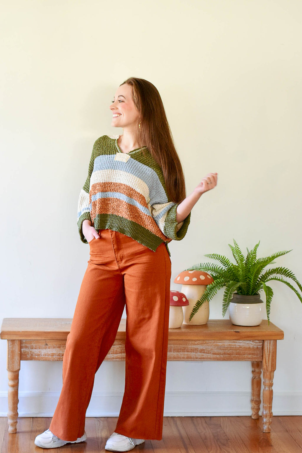 wide leg crop pant, boho fashion, orange pants