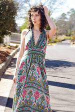 silk dress, maxi dress, halter dress, long dress, Cienna Designs, Australian designer, resort wear, patterned silk, boho fashion, boho, boho chic, bohemian