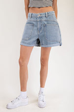 denim shorts, free people dupe, wide leg shorts, folded hem shorts