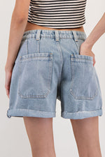 denim shorts, free people dupe, wide leg shorts, folded hem shorts