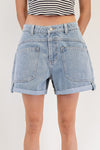 denim shorts, free people dupe, wide leg shorts, folded hem shorts