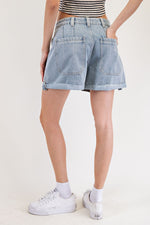 denim shorts, free people dupe, wide leg shorts, folded hem shorts