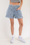 denim shorts, free people dupe, wide leg shorts, folded hem shorts