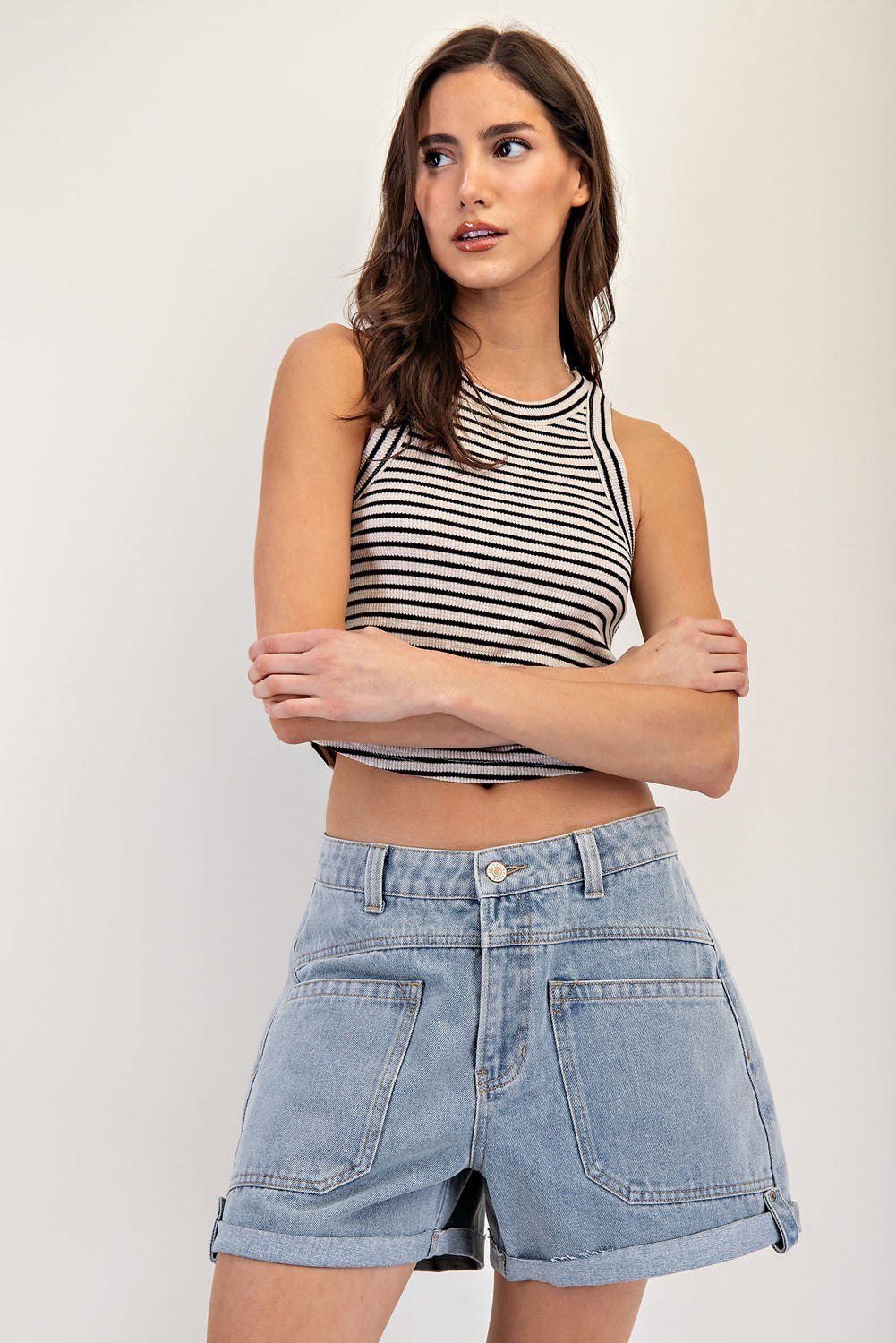 denim shorts, free people dupe, wide leg shorts, folded hem shorts