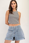 denim shorts, free people dupe, wide leg shorts, folded hem shorts