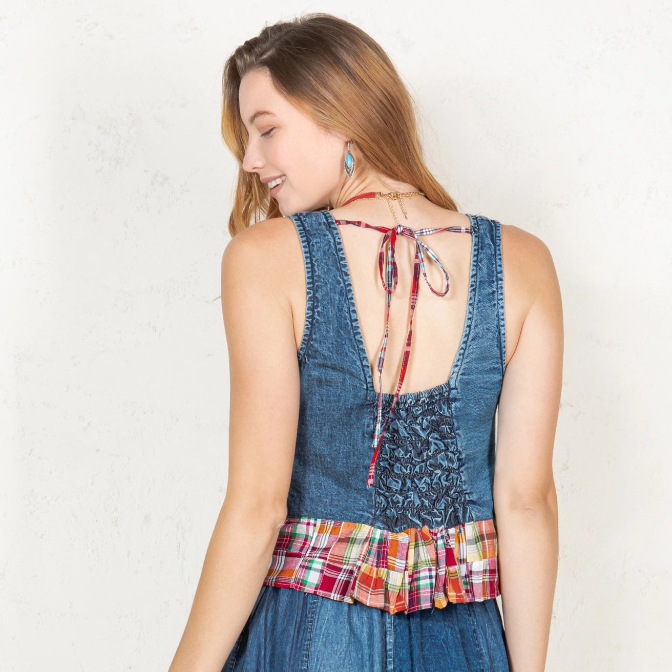 Meadow Muse Denim Plaid Top