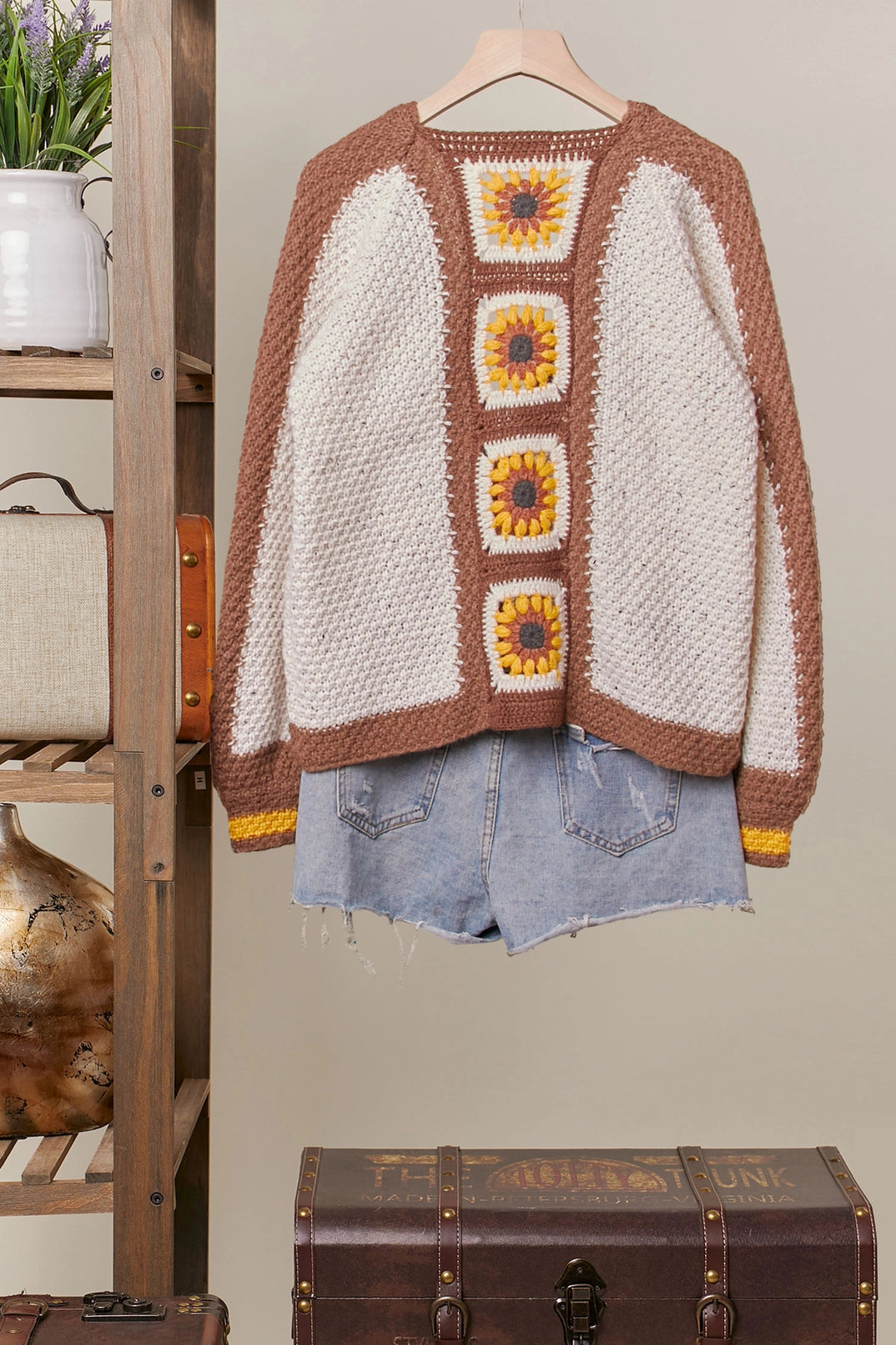 Retro Sunflower Crochet Sweater