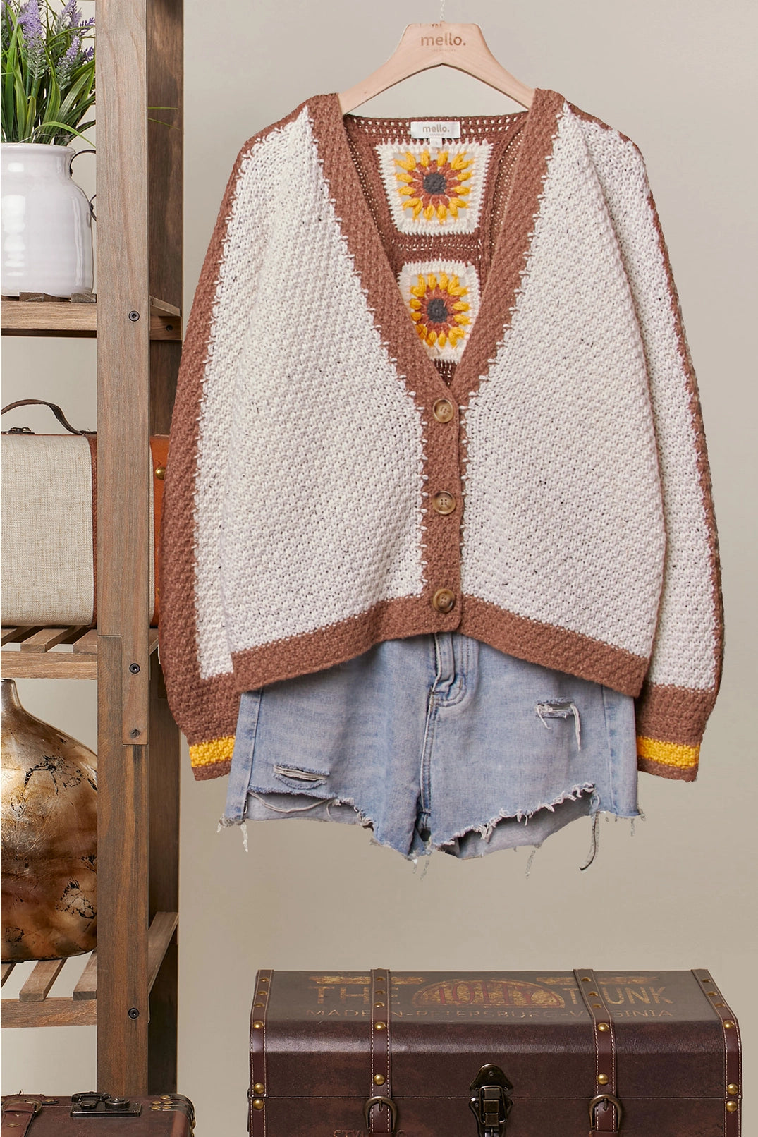 Retro Sunflower Crochet Sweater
