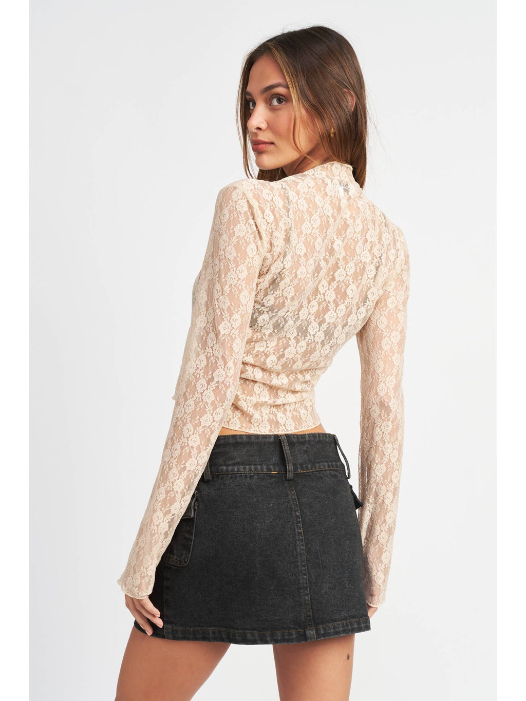 The Isabella Mock Neck Lace Top