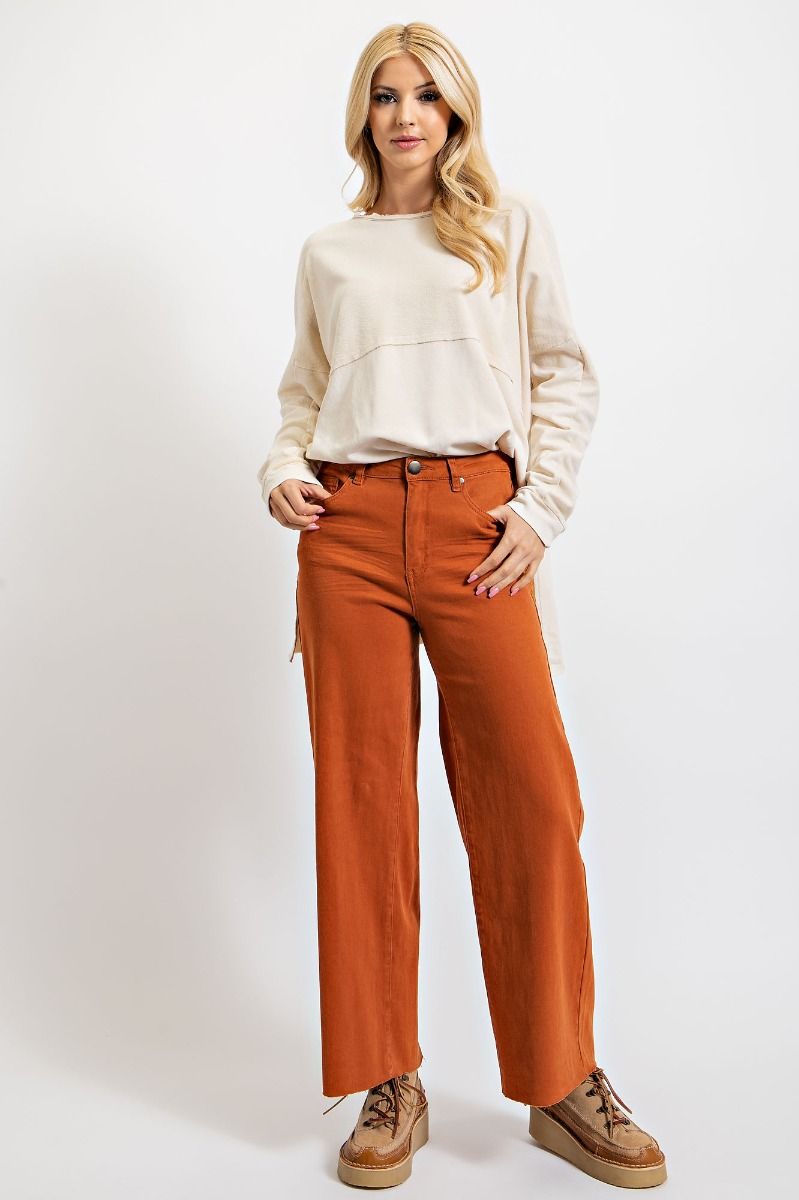 wide leg crop pant, boho fashion, orange pants