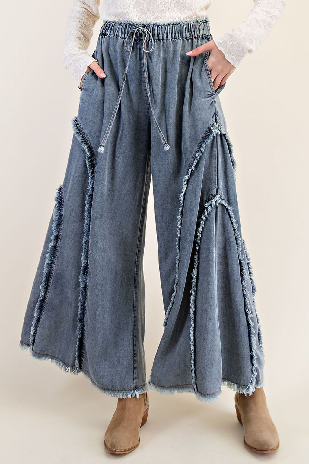 Self Fringe Denim Pants