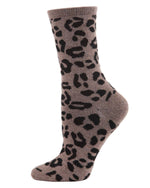 Leopard Animal Print Cashmere Blend Crew Socks