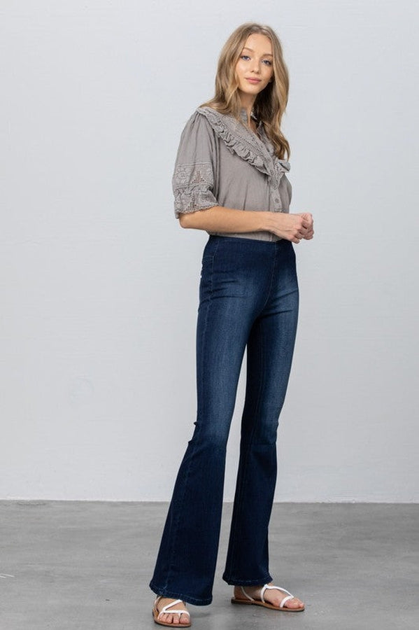 THE SKYE MID-RISE BANDED WIDER FLARE JEANS