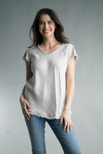 The Luna Fringe Trim Linen Top Italy Collection