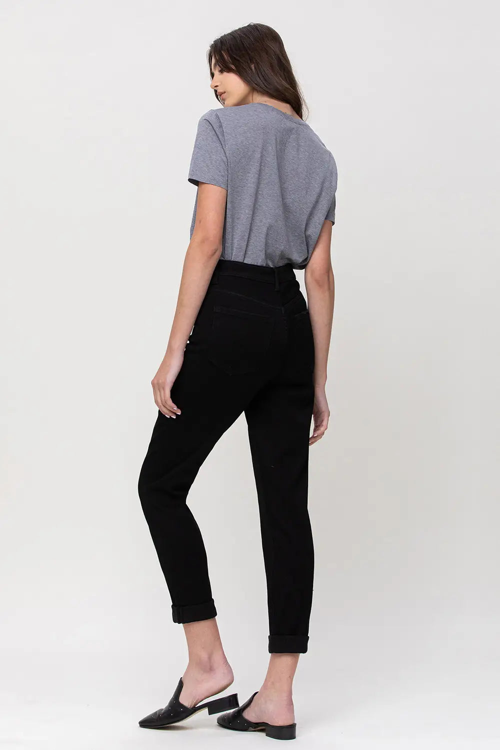 The Erika Mom Stretch Jeans in Black Denim