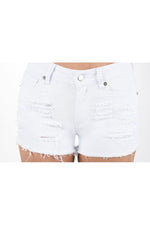 White Destroyed Denim Shorts