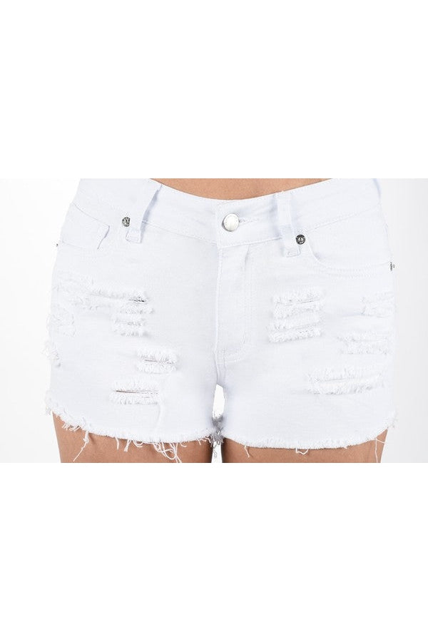 White Destroyed Denim Shorts