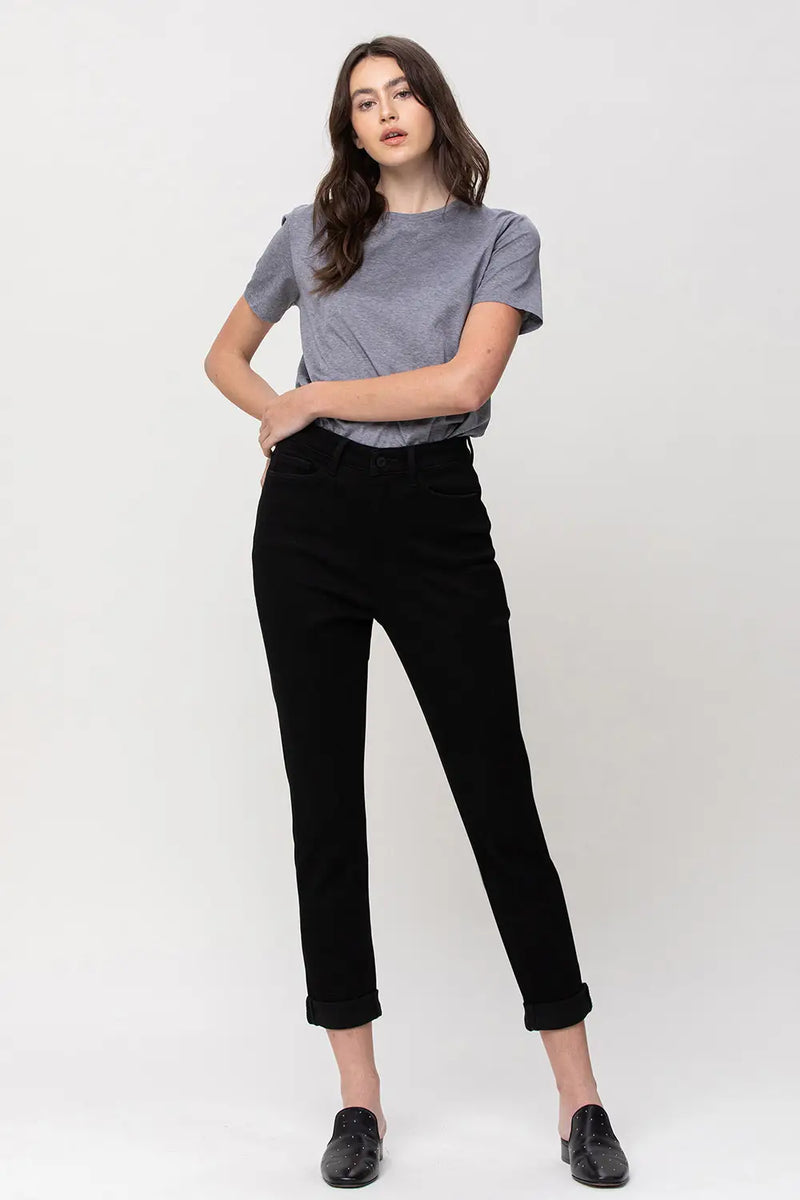 The Erika Mom Stretch Jeans in Black Denim