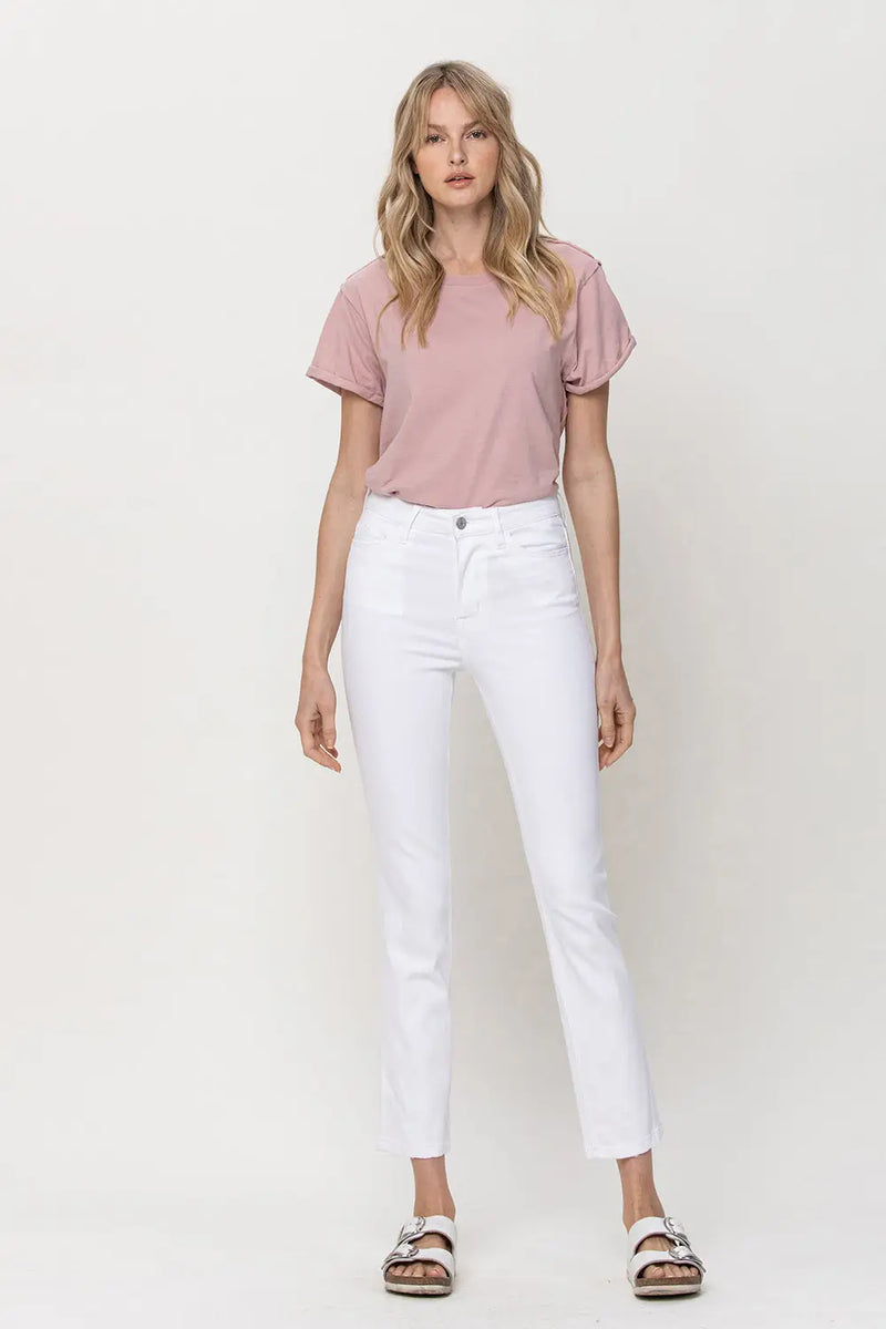 The Jeanne High Rise Slim Straight Leg White Jeans